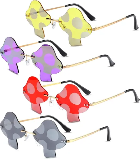 4 Pair Mushroom Shape Sunglasses Funny Rimless Eyewear Retro Irregular Glasses Metal Spring Summer Mardi Gras Prom Party Sun Glasses for Men Women