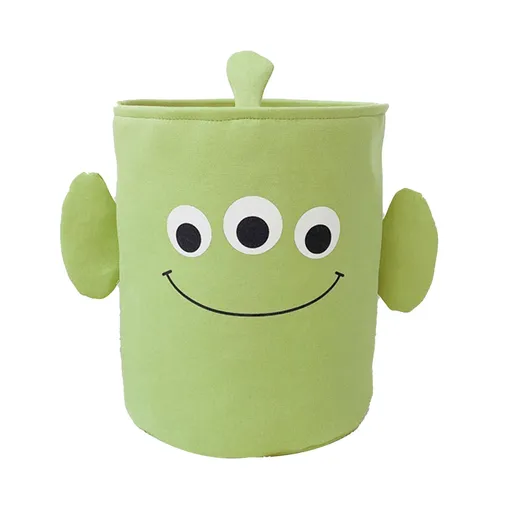 Fabric Storage Basket Collapsible Waterproof Cartoon Canvas Toy Organizer Laundry Basket for Playroom Bedroom Green Monster Three Layers Thickened 35x40cm / 13.8x15.7in