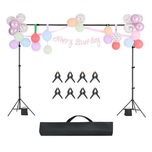 Backdrop Stand, 213 x 300 cm Adjustable Photo Backdrop Stand Kit, Portable Background Backdrop Stand with 3 Crossbars, Heavy Duty Projector Screen Stand, for Wedding, Photo Video Studio & Party