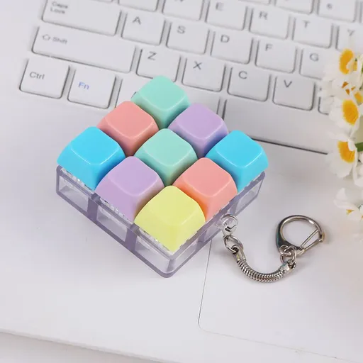 Creative Fingertip Stress Reliever: Keyboard Click Sound Keychain, Colorful Fidget Ring Relaxation Companion（9 key）