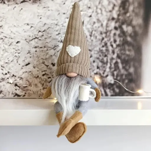 2 Pcs Plush Bar Decor, Handmade Swedish Farmhouse Scandinavian Figurine for Home Kitchen Coffee Station Table Shelf (Brown)