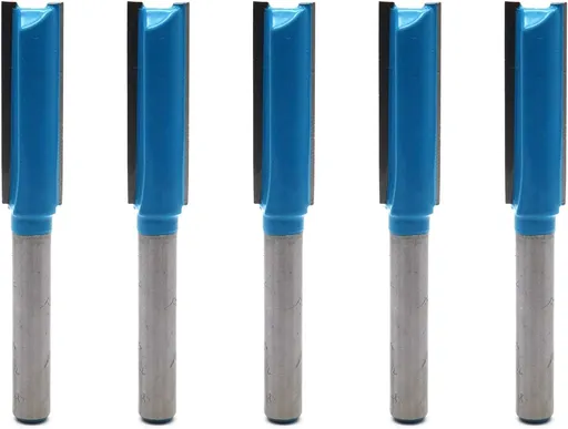 Straight Router Bit Double Flutes for Woodworking 1/4" Shank Dia 3/8" Cutting Dia - Pack of 5