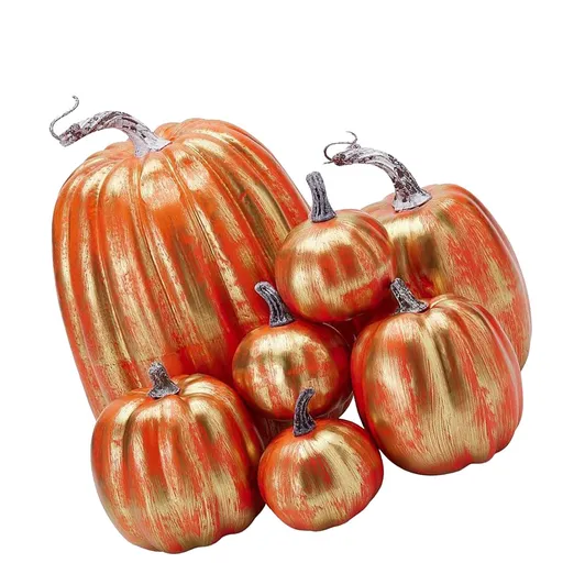 7pcs Simulated Pumpkin Glossy Paint Lightweight Creative Reusable Foam Pumpkin for Decoration Prop Red Gold
