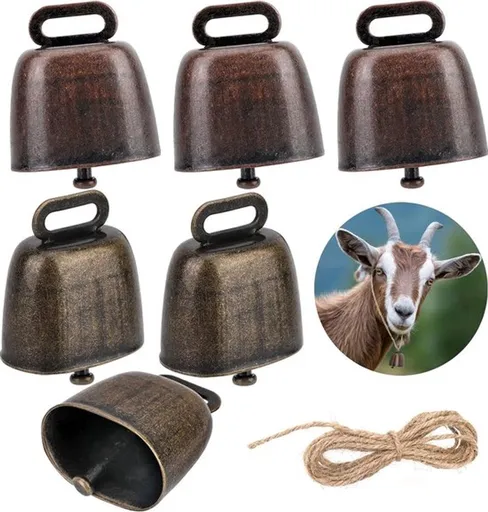 Cowbell 6 Pieces - Christmas Bells - Bell - Grazing Cowbell - Metal Cow Bell Small Bells - Goat Bell - Horse - Doorbell - Dog Bell - Christmas Decoration - Brass Ship's Bell - Animal Bells - Table Bell/Hand Bells - Decorative Bells - Farm - Animal Gi
