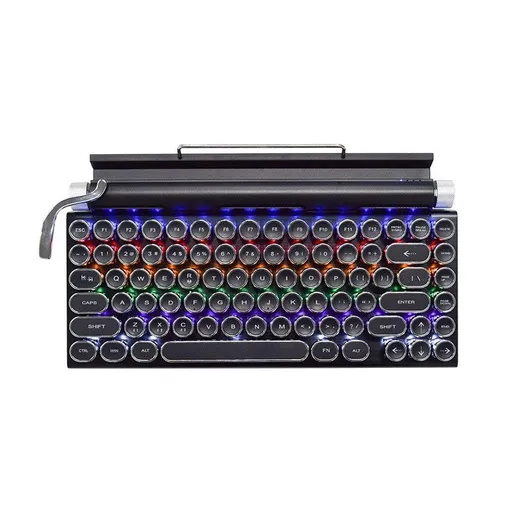 83 Key Vintage Punk Typewriter Style Mechanical Keyboard, Hot Swappable Clicky Blue Switch, Dual Bluetooth Connection, Black Shell With RGB Mixed Lighting, Custom Gaming PC Gear, Christmas Halloween Holiday Tech Present