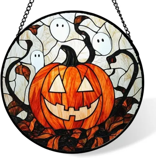 Stained Glass Window Hanging-Halloween Decorations Pumpkin Suncatcher, Fordoorsgar Denindoor Spooky Funny Sun Catchers Gothic Decor Horror Womenmen Friend - B - Size 30cm*30cm