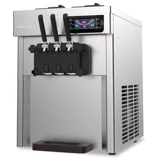 POLYCOOL Benchtop Soft Serve Ice Cream Machine, 3 Flavours, 2+Twist, Frozen Yoghurt, Acai Maker, Twin Cylinder, Counter Top Design, 15A Plug