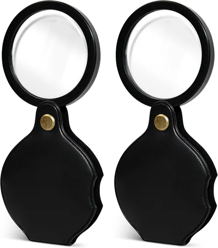 2pcsUpgrade 10x Small Magnifying Glass for Kids and Seniors, Pocket Magnifier with Protective Sheath, Mini Folding Magnifying Glass Reading, Close Work, Repairing, Hobby Or Coins（7cm） (6cm)