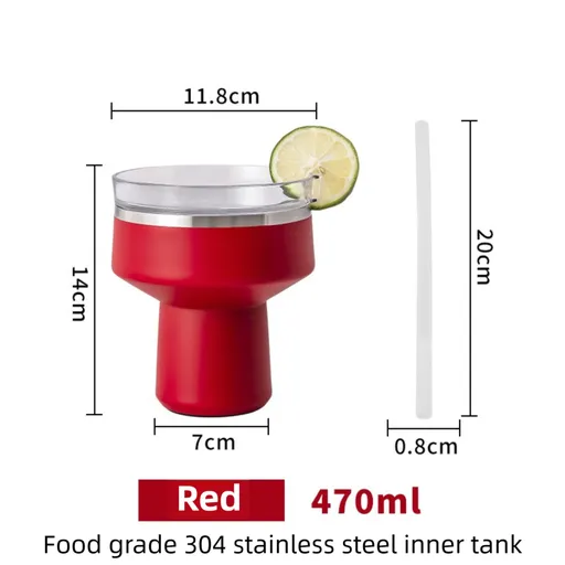 Red 470ML Stainless Steel Martini Tumbler Cup with 360°Salt & Sip Lid, Internal Markers and Straw - Double Wall Vacuum Insulated Drink Cup for Coffee Cocktails Cold Drinks and Outdoor Use
