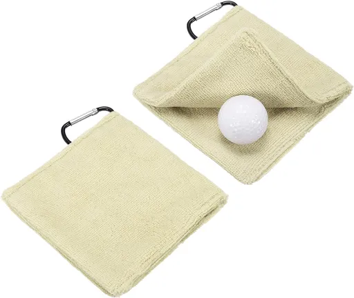 Small Microfiber Golf Towel with Clip (for Bag/Cart/Club – Cleaning Accessory – Men/Women) – 5.51 Inches (approx. 14 cm), 2-Pack,Khaki