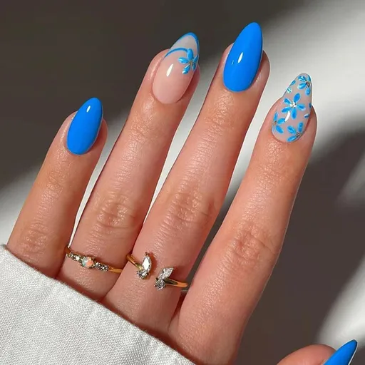 24PCSPress-on Nails for Daily Wear, Events, and Special Occasions - Easy Apply, Full Set (bright blue)