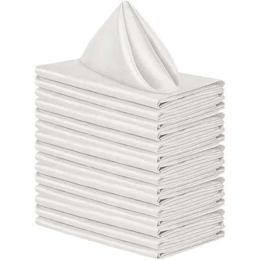 24 Pack, White Cloth Napkins 17x17 Inches, Polyester Hemmed Edges, Washable and Reusable Ideal for Parties, Weddings and Dinners