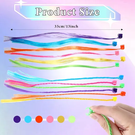 Vin Beauty 36 Pack Colored Hair Extensions for Girls, Clip-In, 33cm Length, Pink, Blue, Purple, Orange, Green, Yellow, Braid & Straight Styles