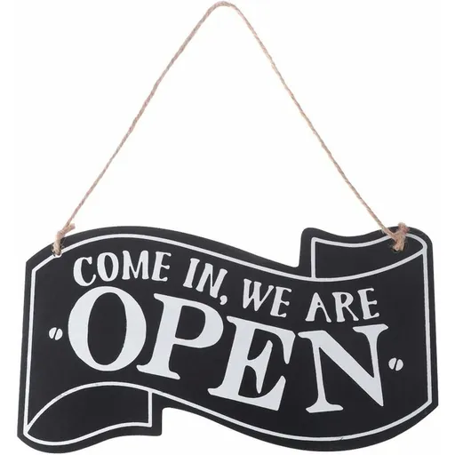 Two-Sided Open And Closed Wooden Sign With ROpe For Hanging Vintage Sign (Black)
