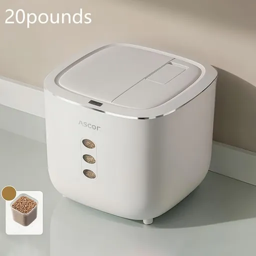 20LB Heavy-Duty Square Pet Food Storage Container Sealed Flip Lid Easy to Clean PP Dispenser