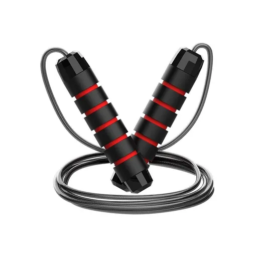 Adjustable Steel Jump Rope with Ball Bearings Foam Handles Tangle Free - Red