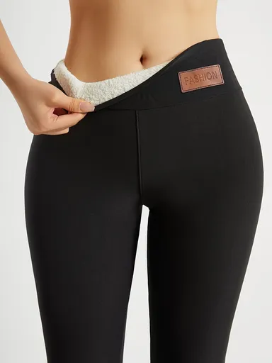 Solid Color Thickened Casual Sports Leggings - Black - Size 18(AU18/EU46)