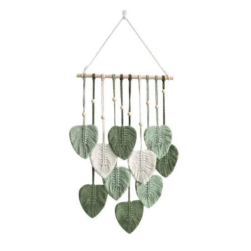 Handmade Braided Cotton Rope Leaves Wall Hanging Home Decoration Ornament - Green
