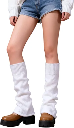 White Leg Warmers, Kawaii Leg Warmers, Goth Flared Legs Warmer, Ankle Warmer, Harajuku Crochet Baggy Cuff Gothic Socks Goth Lolita Accessories for Women Girls