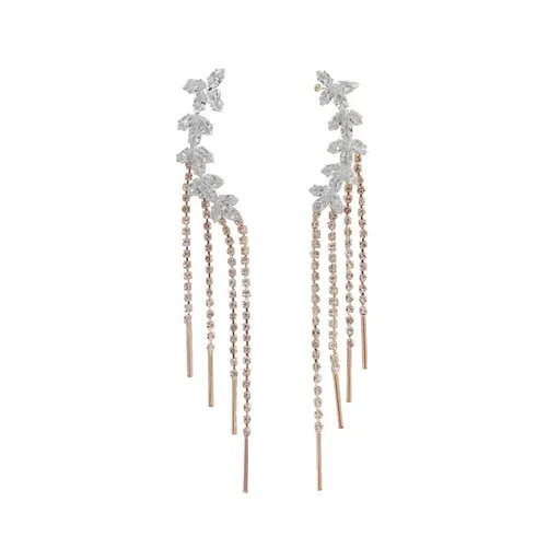 Trendy Women Stylish Crystal Drop Earrings, Prom Earrings Leaf Shaped Chain Earrings Pendant Earrings for Wedding