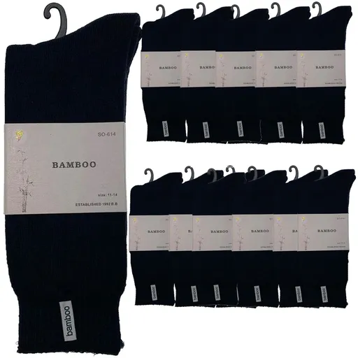 12 Pairs PREMIUM BAMBOO SOCKS Mens Heavy Duty Thick Work Socks BULK Cushion - Navy Blue