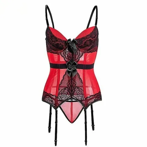 House Of Dasein Sheer Bustier Garter Belt Purple Red White Blue Black Sexy Lingerie Women - Red - S