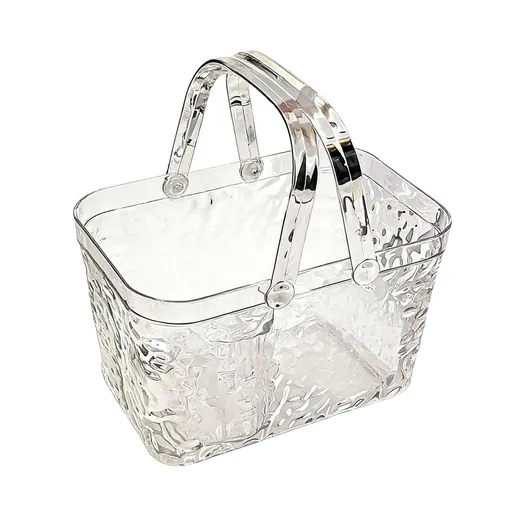 Clear Plastic Handheld Storage Basket with Handle | Wrinkle Texture Design for Bathroom & Dressing Table Organization | 1-Piece Toiletries & Beauty Supplies Organizer