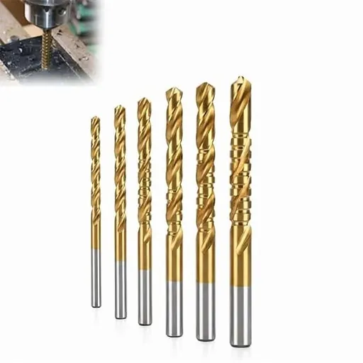 6 Piece Titanium-Plated HSS Drill Bit Set, Upgraded Twist Drill Bit Set, 135° Split Point, 3-8Mm Titanium High-Speed Steel Drill Set, for Drilling Screwing Boring Carving Cutting Polishing