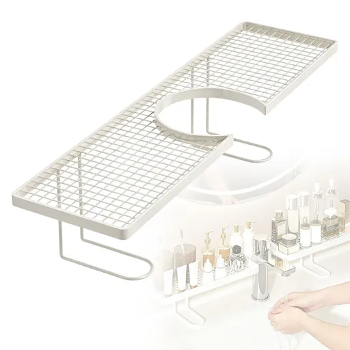 No-Drill Freestanding Faucet Organizer Rack – Tool-Free Over-Shelf Storage, Space-Saving Bathroom & Kitchen Countertop Shelf, Easy Access Storage for Toiletries, Accessories, and Daily Essentials, B