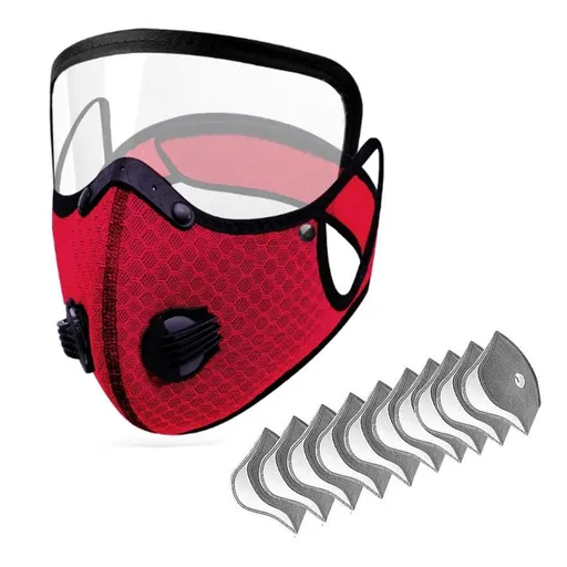 Removable Cycling Goggle Face Mask—Sports Dust-Proof Mask, Includes 10 Filter Cartridges—Red
