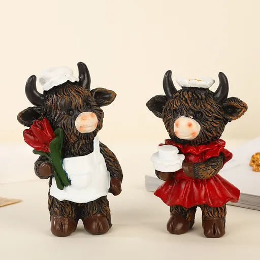 Ox Figurine Decor Cute Desktop Ornament Zodiac Craft Gift for Girlfriend Friends Rose Flower Design