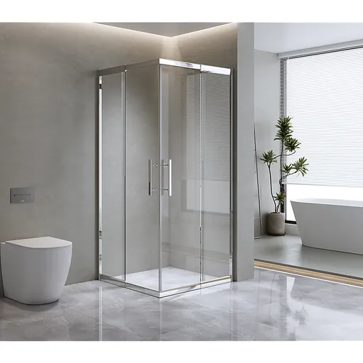 Adjustable 900x900mm Double Sliding Door Glass Shower Screen in Chrome