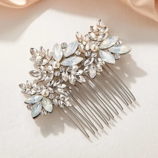 Opal Crystal Hair Comb Bridal Hair Pieces Retro Bridal Hair Clips Wedding Hair Accessories for Brides and Bridesmaids (Silver)