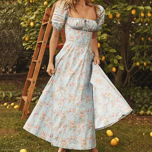 Hongyi Floral Long Dress Summer 2026 Blue Bottom Floral M Size: M; Height (cm): 160-165; Weight (kg): 50-55; Bust (cm): 86-90; Waist (cm): 70-74; Shoulder width (cm): 38; Length (cm): 60