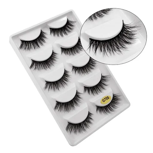 5-pair 3D faux mink false eyelashes G700, black