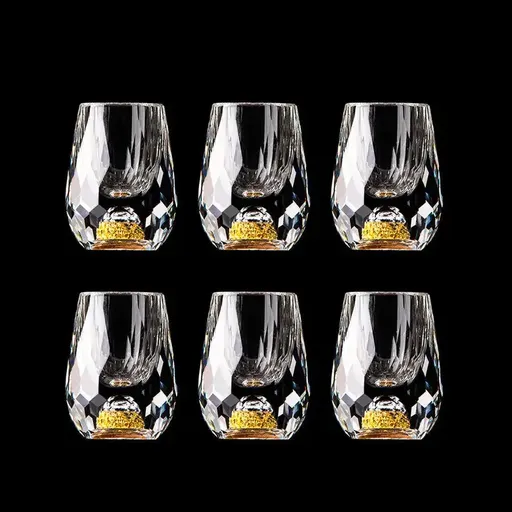 6PCS 15ml Gold Foil Shot Glass, High Transparency Glass with Diamond Cut, Reusable Spirit Glass for Vodka Sake Tequila, Creative Father's Day Gift