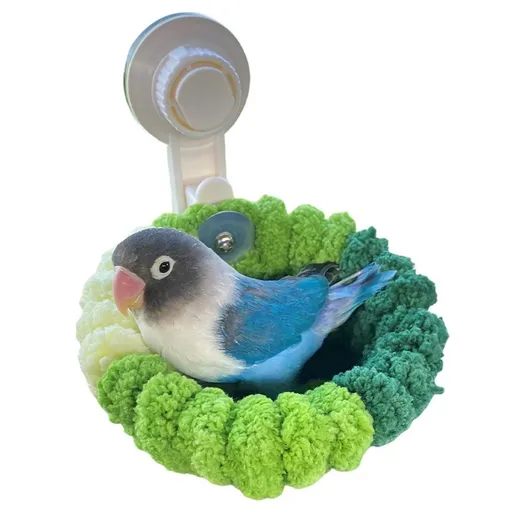 Portable Suction Cup Bird Perch Nest for Travel Car Window Glass, Warm Bird Sleeping hut Snuggle Bed for cage (Small size forest green)