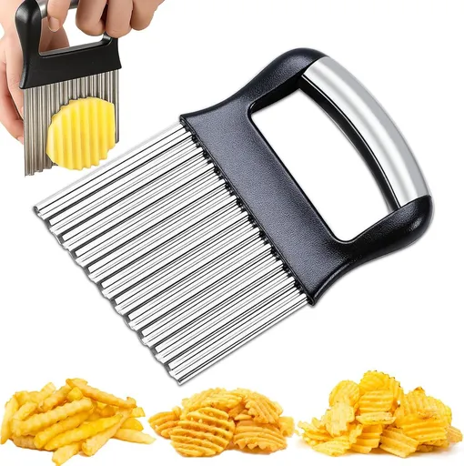 Crinkle Cutter for Veggies, Stainless Steel French Fry Cutter for Potatoes, Cucumbers, Carrots - Wavy Chopper, Waffle Fry Maker