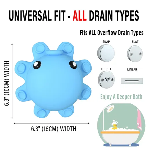 Bathtub Overflow Drain Cover Tub - Silicone Bathroom Overflow Drain Cover, Bath Tub Overflow Cover, Blue