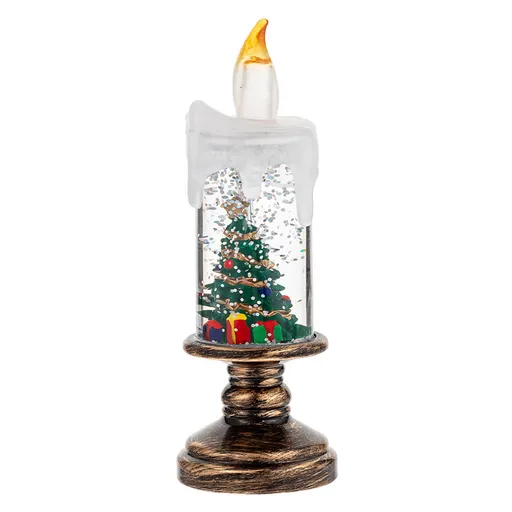 Battery Operated LED Snow Globe Candle with Rotating Glitter Water, Flameless Christmas Table Light for Holiday Home Decor, Christmas Tree