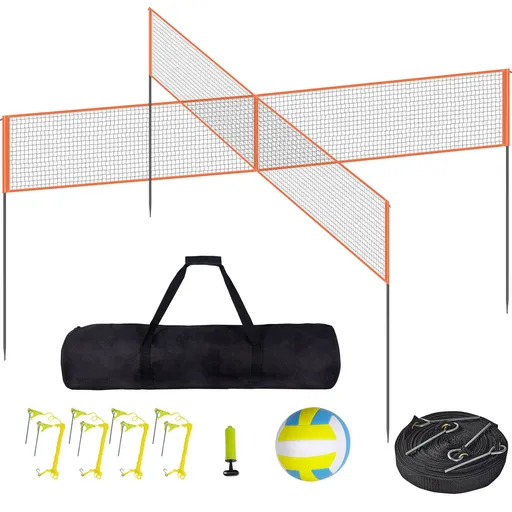 4-Way Volleyball Net, Adjustable Height Badminton Net Set for Backyard Beach Lawn, Outdoor Portable Volleyball Net with Carrying Bag, 4 Square Quick Assemble Game Set For Kids And Adults