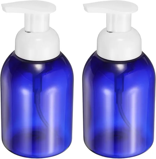 2PCS Round Empty Foam Pump Bottle, 350ml Travel Foam Soap Dispenser Empty Refillable Plastic Pump Bottle for Lash Shampoo, Hand Soap, Facial Lotion(6" Blue)