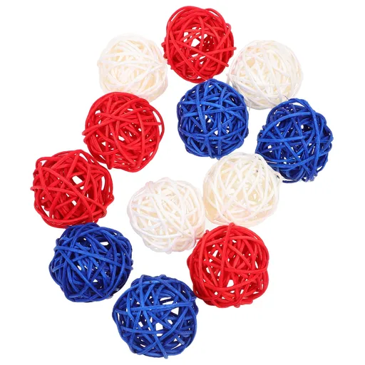 Patriotic Rattan Woven Balls for Decor Assorted Color Plastic 12 Pieces 3 Inches