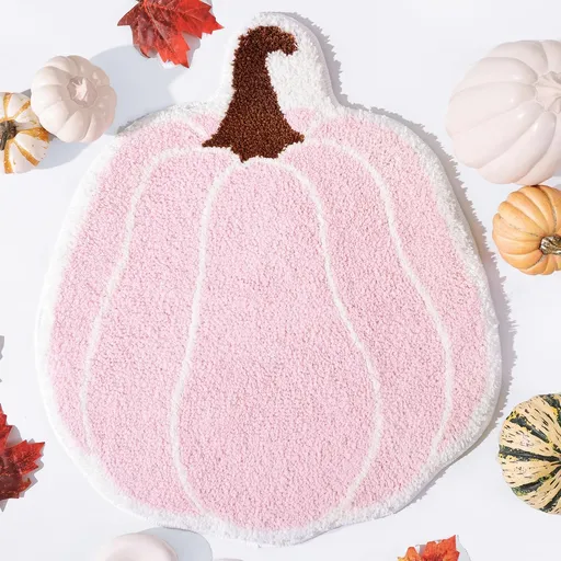 Bathroom Rugs Halloween Pink Rug Cute Pumpkin Bath Mat for Living Room, Bedroom Small Fluffy Washable Rug Non Slip Bath Mats Thanksgiving Door Mat Autumn