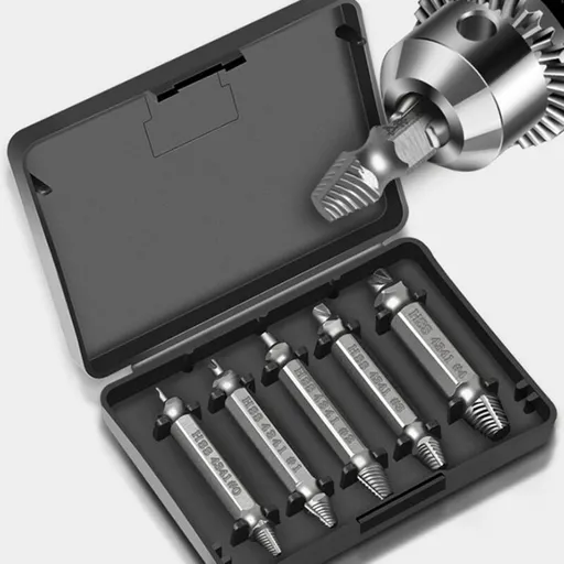 5 pcs Professional Screw Extractor Set, DAmaged Screw Extractor, High Speed Steel, For Defective Screws, Bolts And