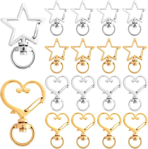 20pcs Star Heart Swivel Keychain Clasp, Zinc Alloy Spring Snap Hook Jewelry Clasps, Heavy Duty Lobster Keyring Clip Bag Accessories for Keychains DIY Crafts- Gold & Silver
