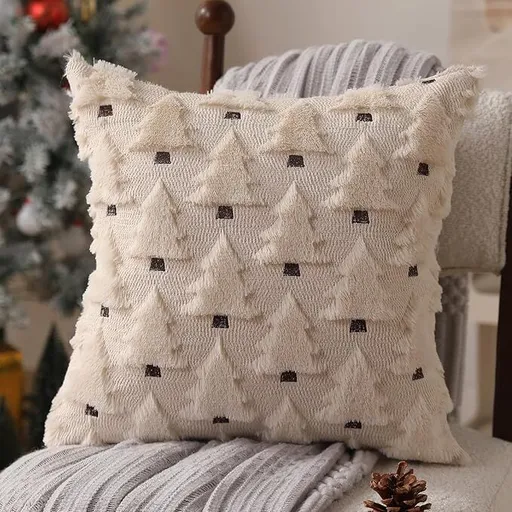 Christmas Pillow Covers 18x18 inch Set of 2 Black Christmas Decorations Soft Plush Faux Fur Wool Xmas Tree Throw Pillow Cases Winter Holiday Decor for Sofa Living Room