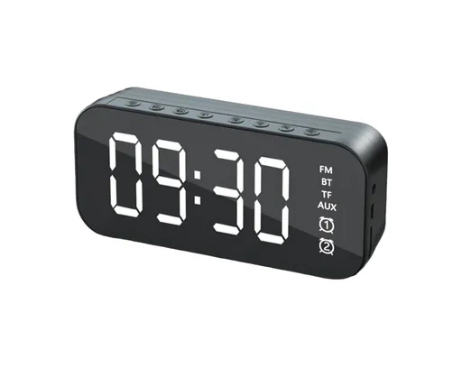 4.2 Version Alarm Clock Handsfree Multifunctional ABS LED Digital Display Mirror Screen Bluetooth-compatible Subwoofer Desktop Decor - Black