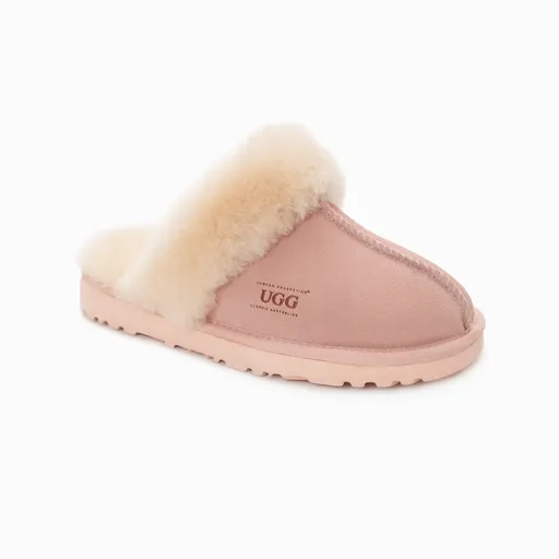 Ugg Slippers Premium Australia Sheepskin Unisex Scuffette Suede (Unisex Cow Suede) (PINK, EU35)