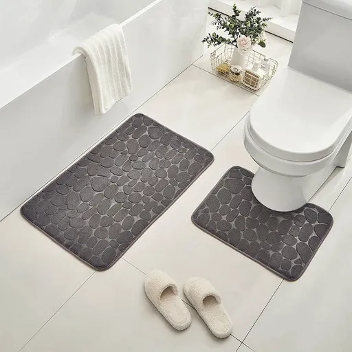 Bathroom Rugs Set 2 Piece, Super Absorbent & Soft Non-Slip Velvet Toilet Rug & Bath Mat, Quickly Dry Thicken Bath Mats for Bathroom, Kitchen, Door Mat, Bathroom Mat F